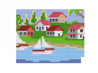 Pixelhobby képkészlet, tóparti kisváros (801253, 1db alaplap + színek, 7-99 év)