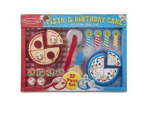 Pizza és szülinapi torta készlet, Melissa&Doug 32 db-os fa szerepjáték (18490, 3-7 év)