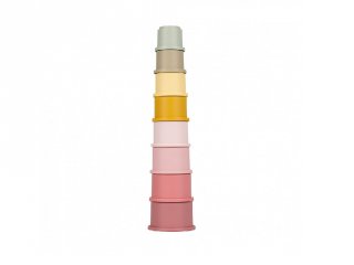 Poharas toronyépítő Pink, Little Dutch montessori bébijáték (2008003, 6 hó-3 év)
