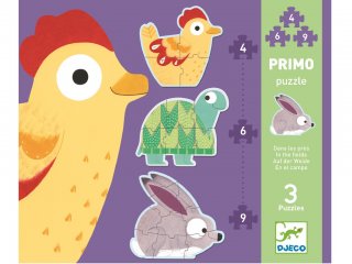 Puzzle Primo, Kisállatok a ház körül (Djeco, 7142, vegyes darabszámú kirakó, 1-3 év)