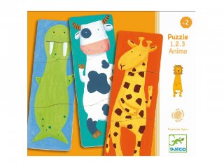 Puzzle, Vidám állatos (Djeco, 1551, 9 féle, 3 db-os puzzle, 1-3 év)