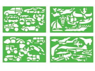 Rajzsablonok, Járművek (Quercetti, Vehicles stencils, 4 db-os kreatív készlet, 3-10 év)