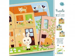 Réteges puzzle, Nyuszi otthon (Djeco, 1480, 3 rétegű fa kirakó, 2-5 év)