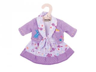 Ruha lila kardigánnal 35 cm-es (Bigjigs, babajáték, babaruha, 3-8 év)