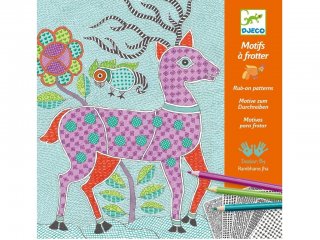Satírozós színező készlet, Mitikus állatok (Djeco, 8987, kreatív készlet sablonnal, 6-10 év)
