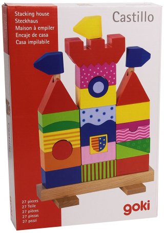 Színes várépítő (Goki, fa építőjáték, 2-6 év)