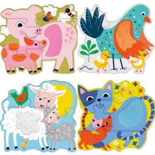 Tapintós puzzle, háziállatok, 4 db bébi formakirakó fából (Avenir, 2-4 év)
