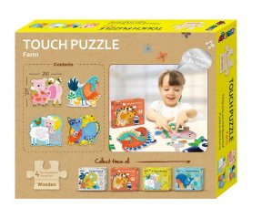 Tapintós puzzle, háziállatok, 4 db bébi formakirakó fából (Avenir, 2-4 év)