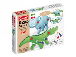 Tecno 3D csavarozós puzzle krokodil és elefánt, Quercetti kreatív játék (0541, 4-6 év)