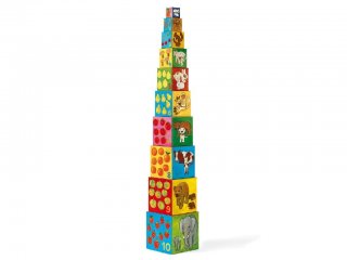 Toronyépítő kocka, Barátok (Djeco, 8506, 10 db-os bébi építőjáték, 0-3 év)