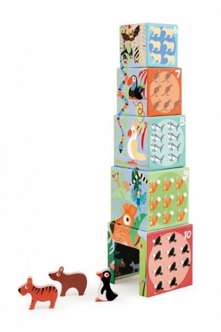 Toronyépítő kocka és puzzle A világ állatai, bébi építőjáték (Scratch, 6181118, 1-3 év)