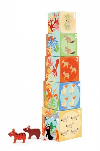 Toronyépítő kocka és puzzle A világ állatai, bébi építőjáték (Scratch, 6181118, 1-3 év)