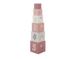 Toronyépítő kockák számokkal Rózsaszín, fa készségfejlesztő játék (Label, 25309, 1-3 év)