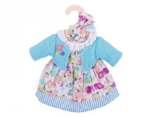 Virágos ruha türkiz kardigánnal 30 cm (Bigjigs, babajáték, babaruha, 3-8 év)