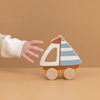 Vitorláshajó építőjáték, Little Dutch fa készségfejlesztő játék (7087, 1-3 év)