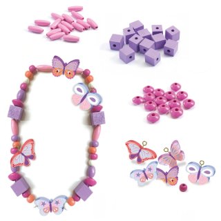 Wooden beads, Butterflies, Djeco pillangós ékszerkészítő kreatív szett (9810, 4-8 év)