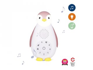 Zoe pingvin music box és éjjeli fény rózsaszín, gyerekszoba kiegészítő (ZA, bluetoothos)