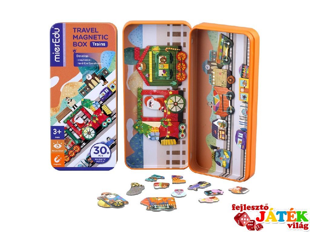 Mágneses puzzle játék Karácsonyi vonat, kreatív játék (MierEdu, 3-6 év)