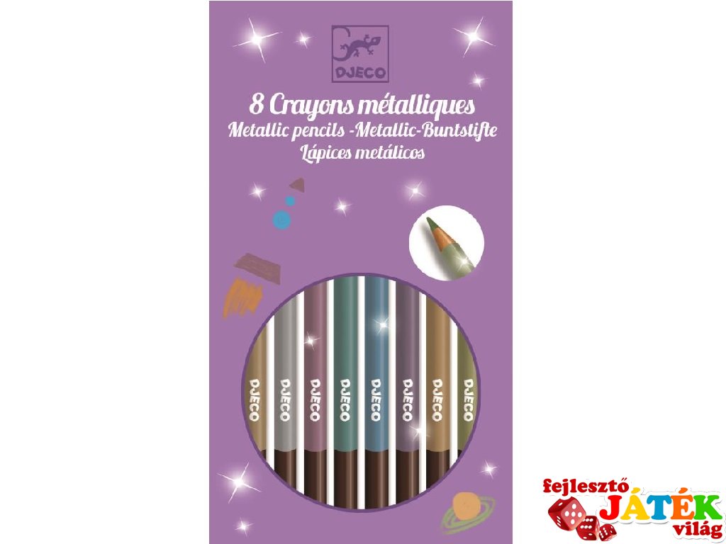 Metálfényű színes ceruza készlet (Djeco, 9753, 8 db-os kreatív készlet, 5-12 év)
