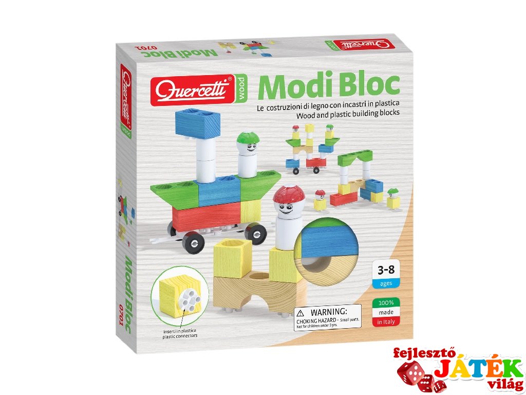 Modi Bloc, 18 db-os Quercetti építőjáték fából és műanyagból (3-8 év)