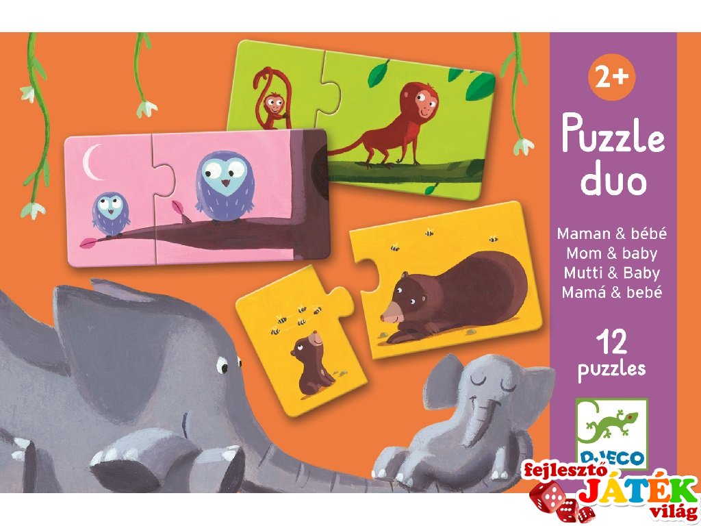 Párosító puzzle, Állatok és csemetéik (Djeco, 8157, 2 db-os kirakó, 2-5 év)