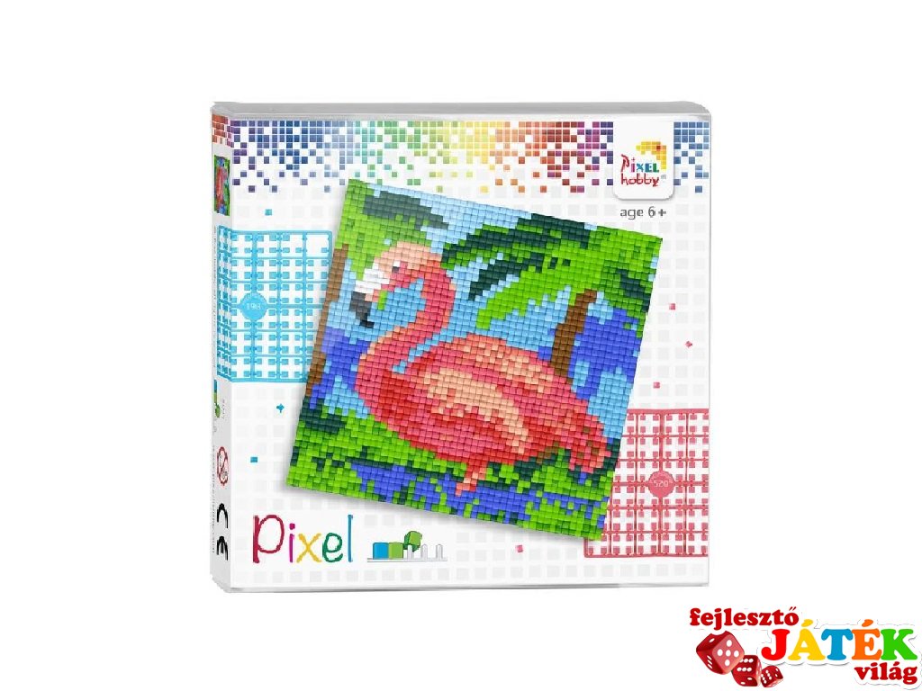 Pixelhobby képkészlet, Flamingó (44014, 4db 6x6-os alaplap + színek, 7-99 év)
