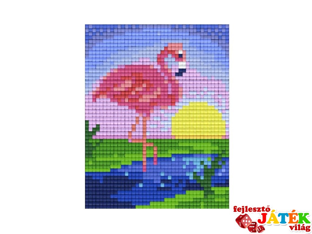 Pixelhobby képkészlet, flamingó a naplementében (801427, 1db alaplap + színek, 7-99 év)