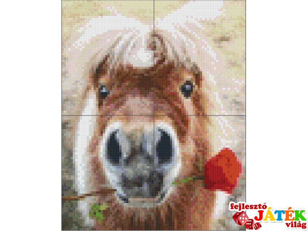 Pixelhobby képkészlet, ló rózsával (4db alaplap + színek díszdobozban, 7-99 év)