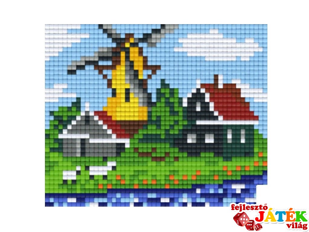 Pixelhobby képkészlet, malom házakkal (801378, 1db alaplap + színek, 7-99 év)