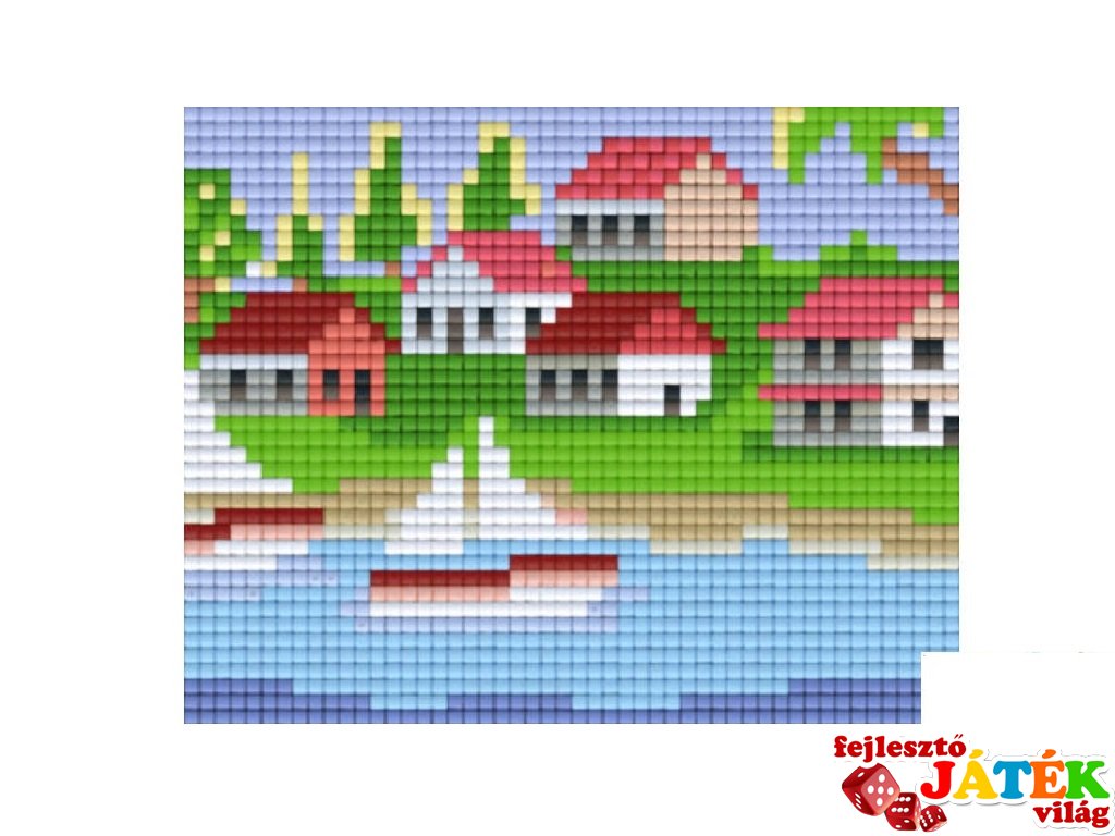 Pixelhobby képkészlet, tóparti kisváros (801253, 1db alaplap + színek, 7-99 év)