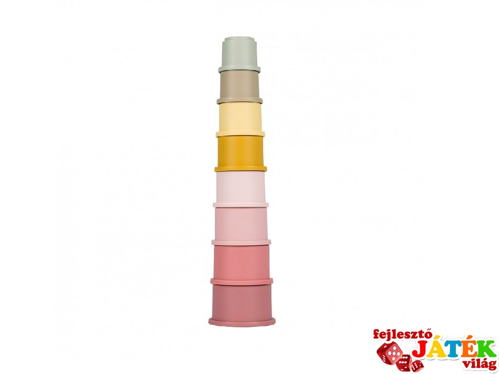 Poharas toronyépítő Pink, Little Dutch montessori bébijáték (2008003, 6 hó-3 év)