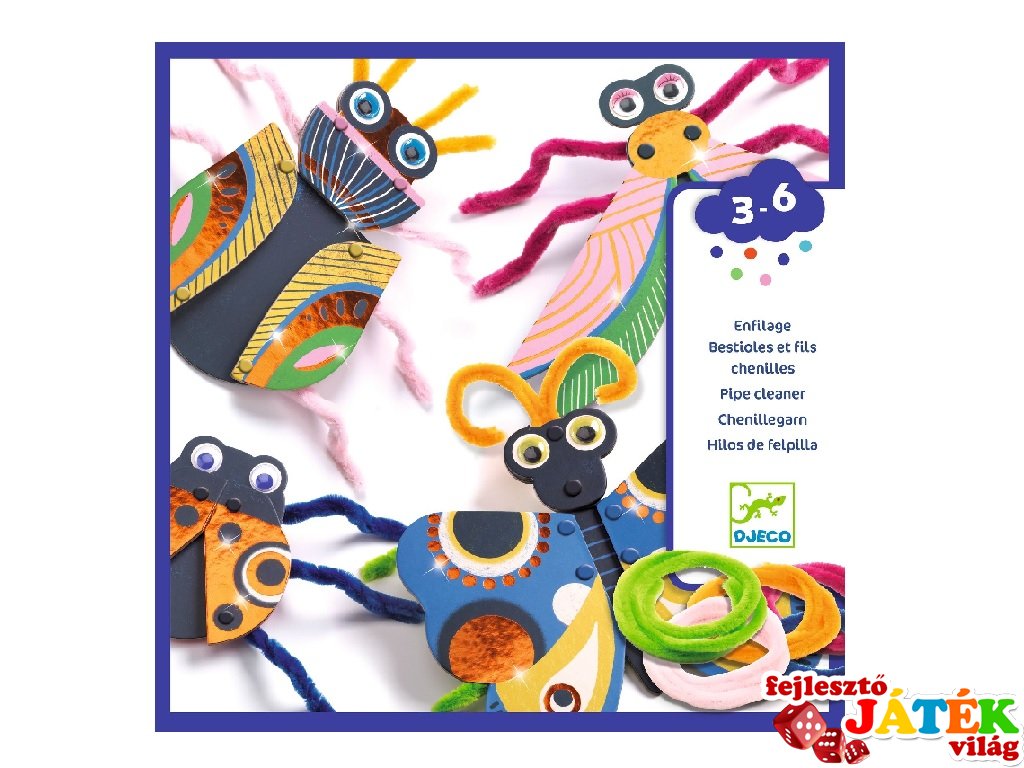 Yarn bugs fűzős játék, Djeco kreatív szett - 8982 (3-6 év)